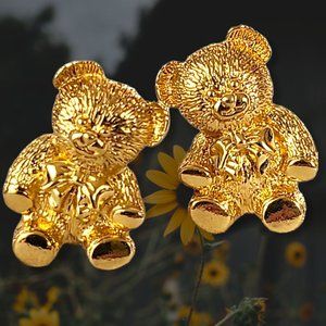 Earrings Teddy Bears Gold Tone Clips